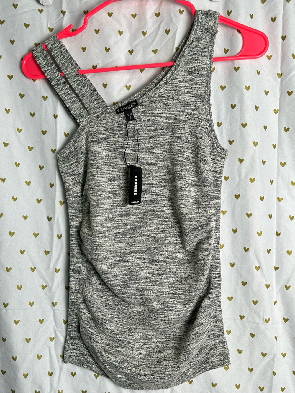 Express Gray Asymmetrical Split Strap Fitted Tank Top NWT size small